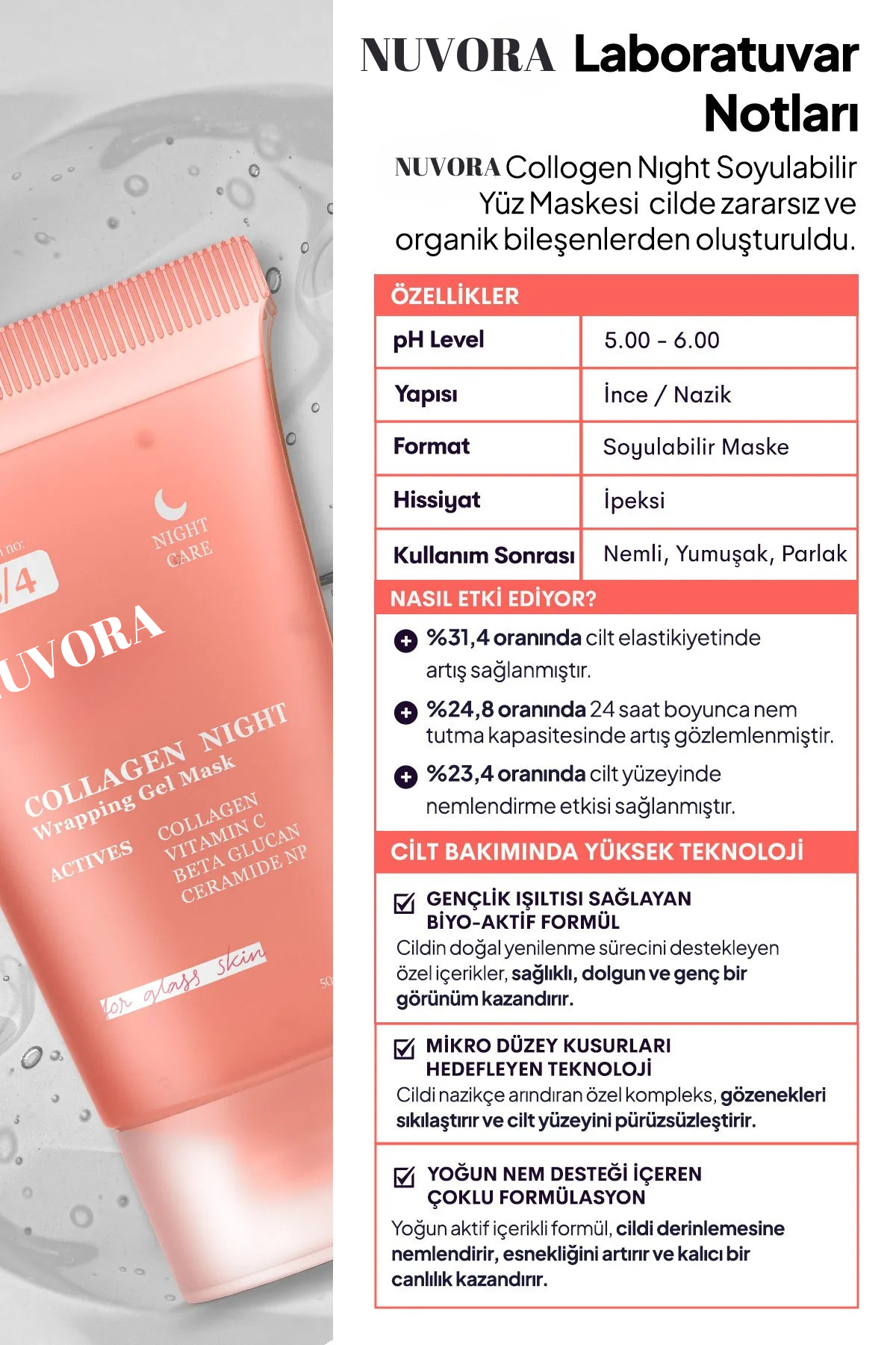 Nuvora Collagen Night Soyulabilen Gece Maskesi